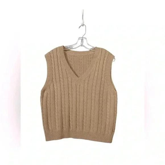 SHEIN, Relaxiva Solid Color Sleeveless Knitted Top, Medium / US 6, Bronze - Picture 2 of 7